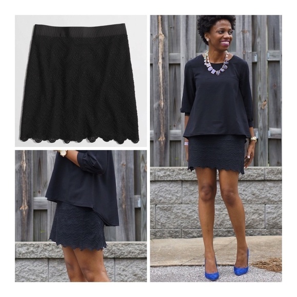 J. CREW FACTORY Scalloped Lace Skirt - Black - Picture 1 of 6